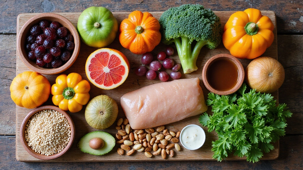 Verschiedene gesunde Lebensmittel auf einem Tisch