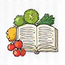Minimalist icon representing a meal plan or recipe book with healthy ingredients.