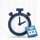 Minimalist icon representing flexibility in online services, with a clock and a calendar symbol.